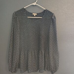 Lily White Sheer Black and Blue Polka Dot Blouse